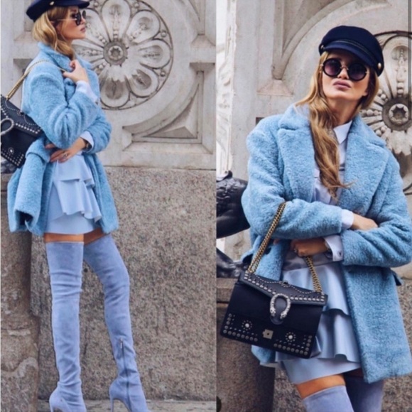 ZARA BASIC Oversized Lined Wool Blend Teddy Coat in Beautiful Blue Size Small - Picture 2 of 5